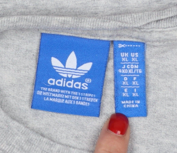 Adidas Men's Grey XL Trefoil Logo T-Shirt Organic Cotton