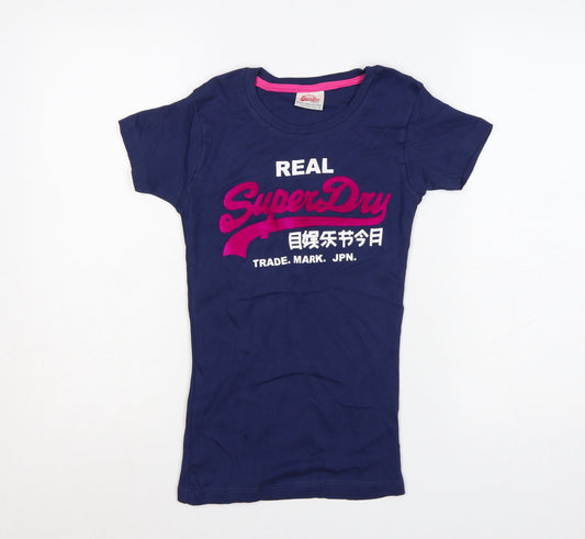 Superdry Women's Blue Slim Fit Cotton T-Shirt Size S