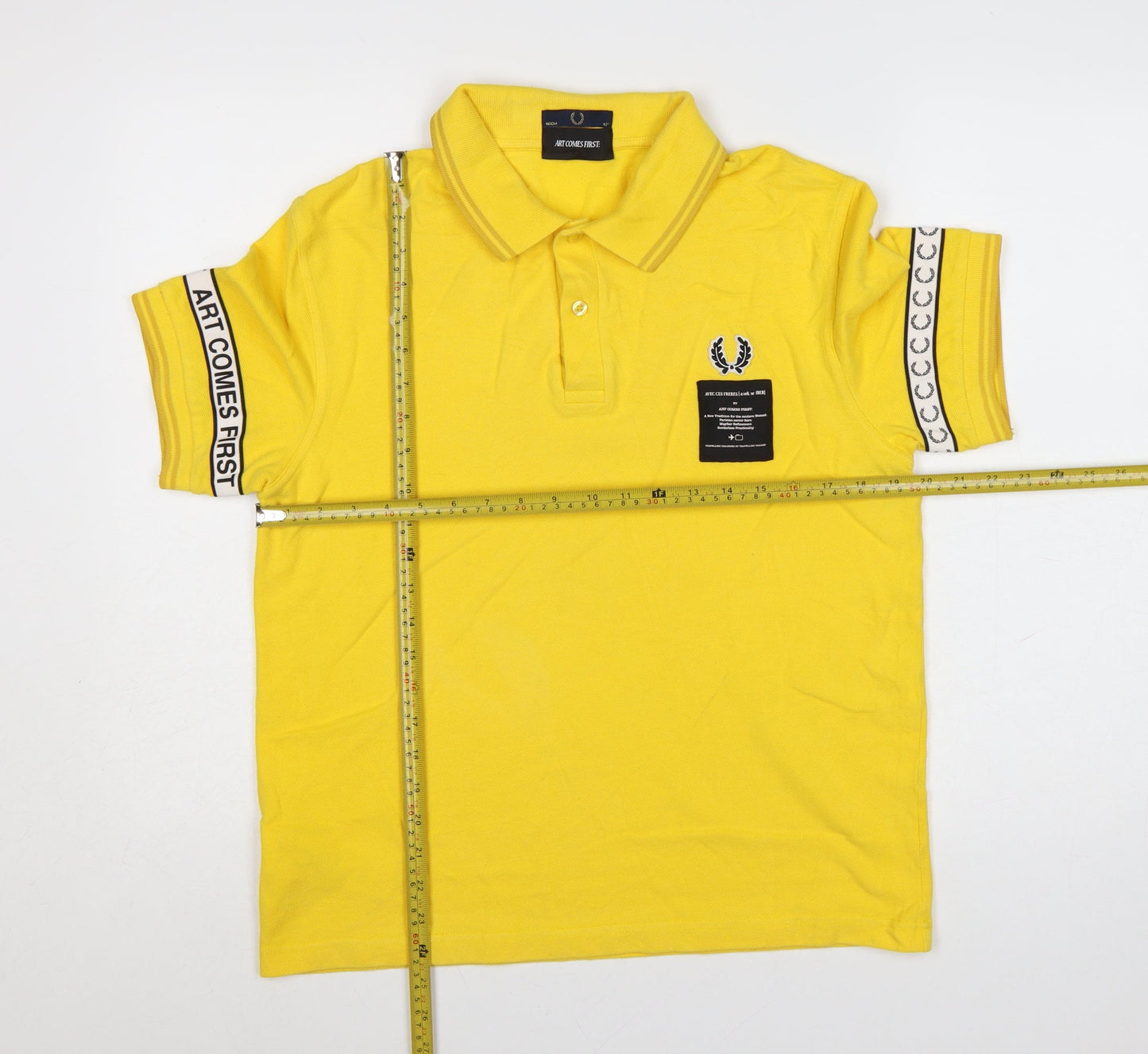 Fred Perry Men’s Yellow Art Comes First Collared Polo Shirt Size L
