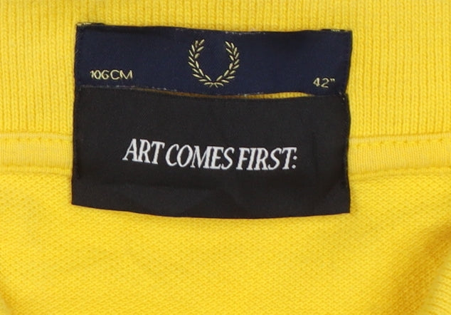Fred Perry Men’s Yellow Art Comes First Collared Polo Shirt Size L
