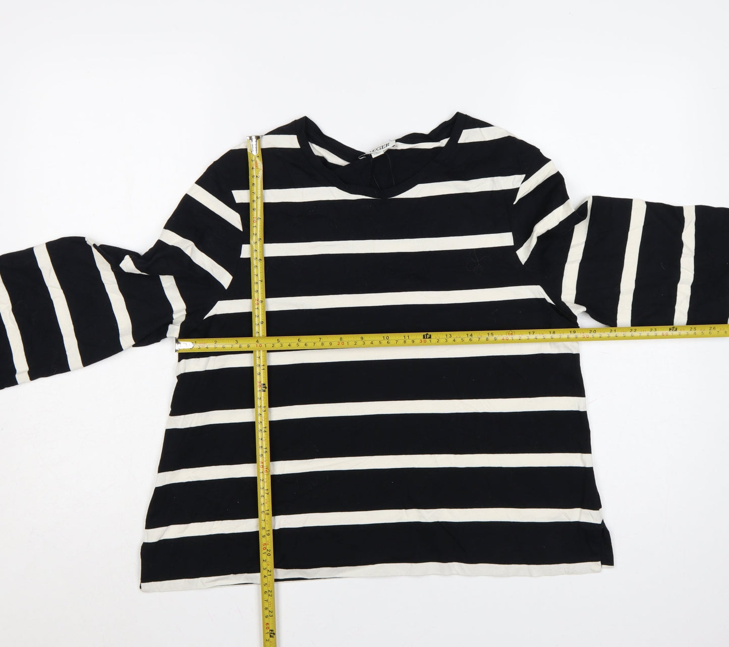 Jaeger Women Black Striped Cotton Long Sleeve Blouse Size 12