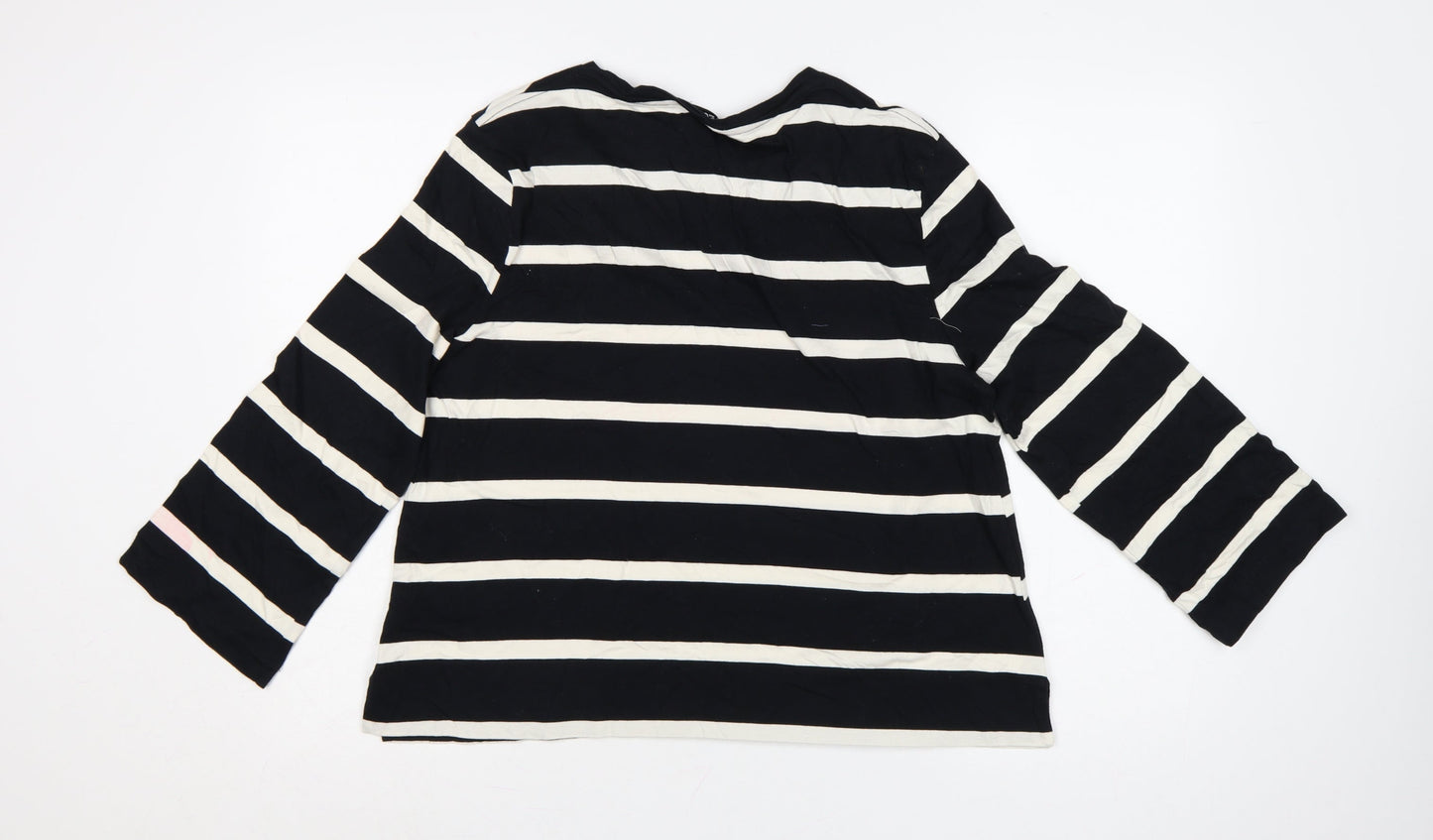 Jaeger Women Black Striped Cotton Long Sleeve Blouse Size 12