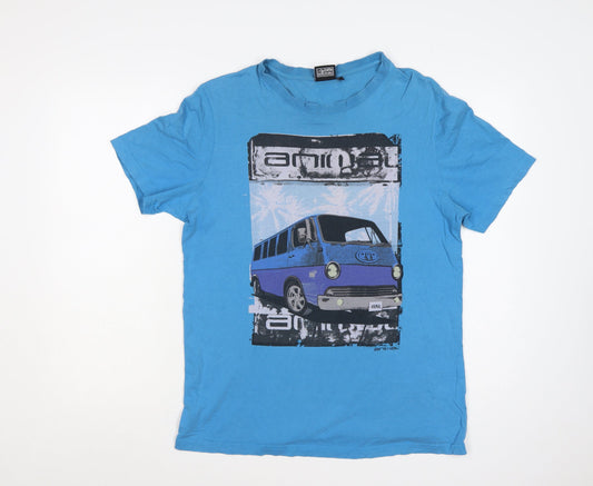 Animal Men's Blue Graphic Camper Van Beach T-Shirt Size M Regular Fit