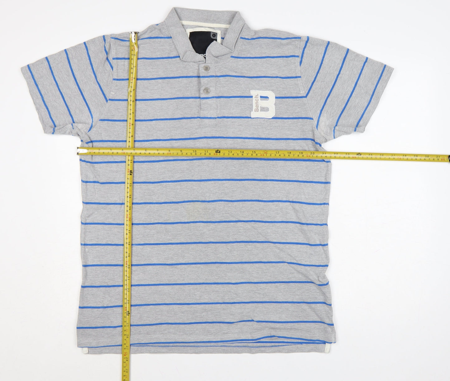 Bench Mens Grey Striped Cotton Polo Shirt Size L