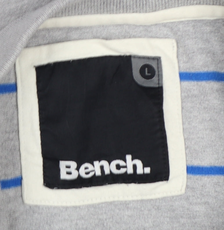 Bench Mens Grey Striped Cotton Polo Shirt Size L