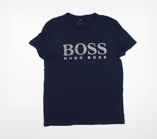 Hugo Boss Men's Blue Cotton Logo Graphic T-Shirt Size S