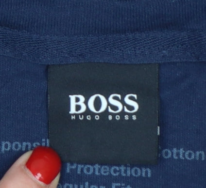 Hugo Boss Men's Blue Cotton Logo Graphic T-Shirt Size S