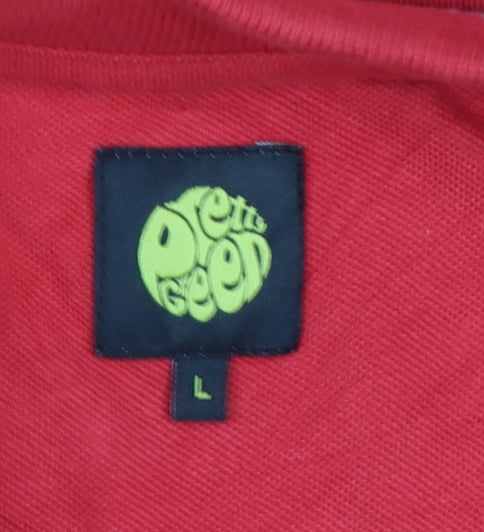 Pretty Green Men's Red Cotton Polo Shirt L Short Sleeve Classic Logo