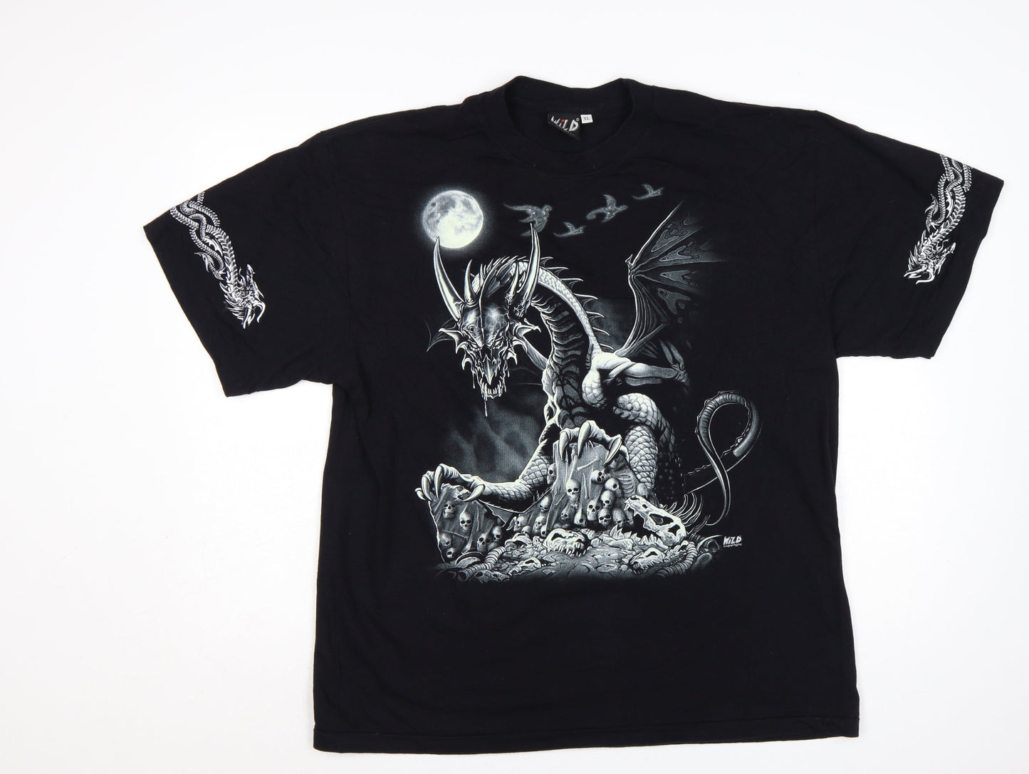 Wild Mens Black XL Dragon Gothic Graphic Short Sleeve T-Shirt