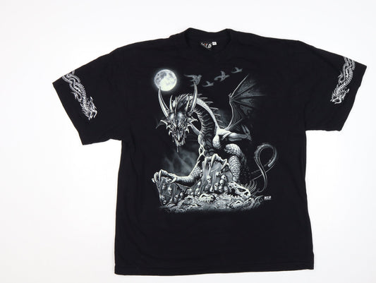 Wild Mens Black XL Dragon Gothic Graphic Short Sleeve T-Shirt