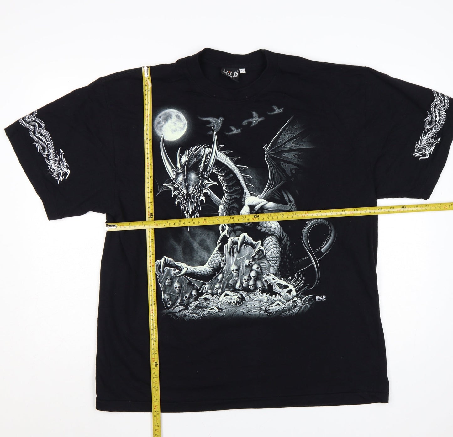 Wild Mens Black XL Dragon Gothic Graphic Short Sleeve T-Shirt