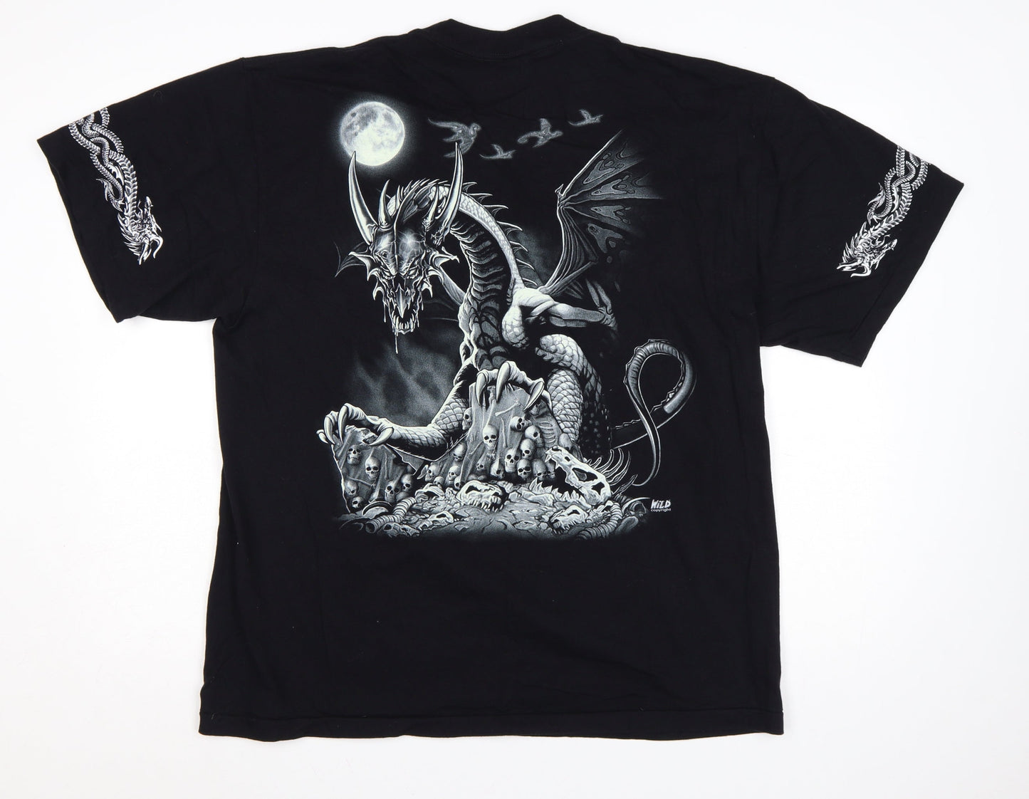 Wild Mens Black XL Dragon Gothic Graphic Short Sleeve T-Shirt