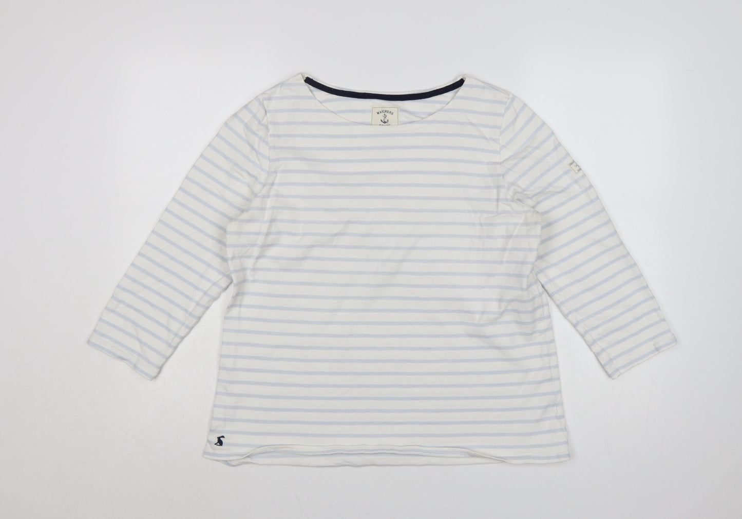 Joules Women White Striped 3/4 Sleeve Cotton Nautical T-Shirt Size 16