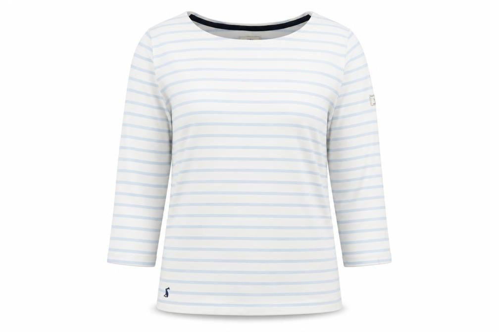 Joules Women White Striped 3/4 Sleeve Cotton Nautical T-Shirt Size 16
