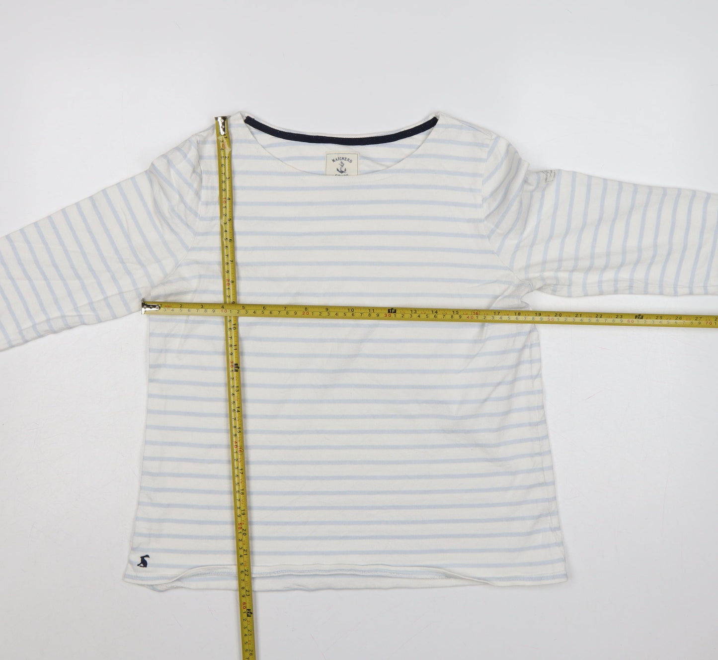 Joules Women White Striped 3/4 Sleeve Cotton Nautical T-Shirt Size 16