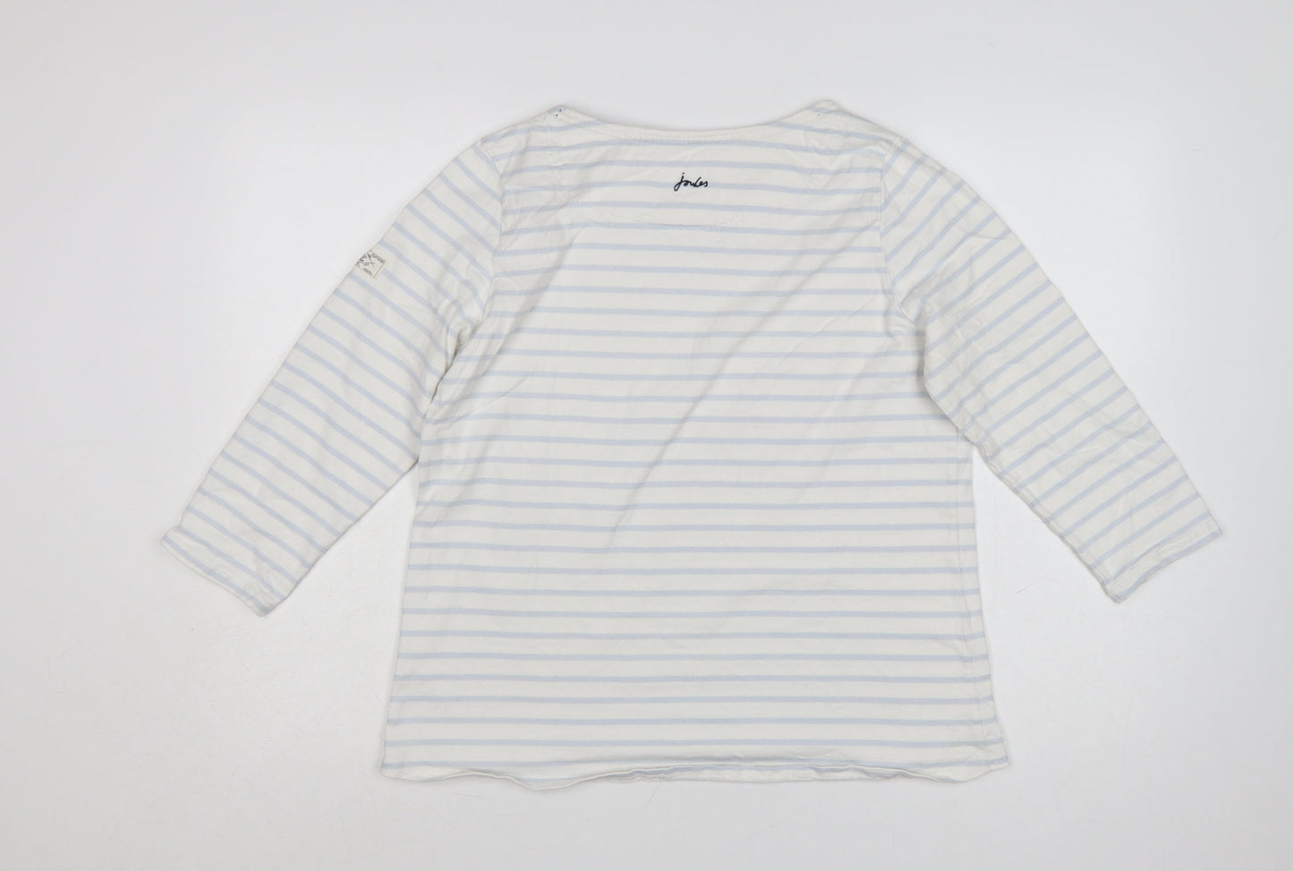 Joules Women White Striped 3/4 Sleeve Cotton Nautical T-Shirt Size 16