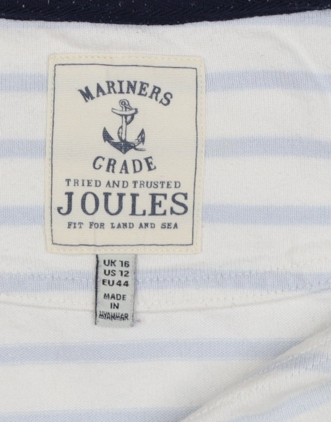 Joules Women White Striped 3/4 Sleeve Cotton Nautical T-Shirt Size 16