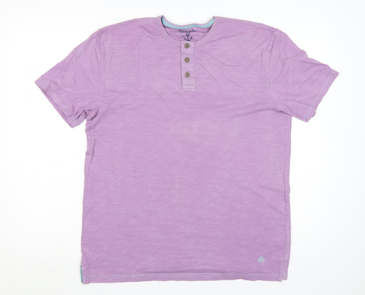 White Stuff Men's Purple Henley Cotton T-Shirt Medium