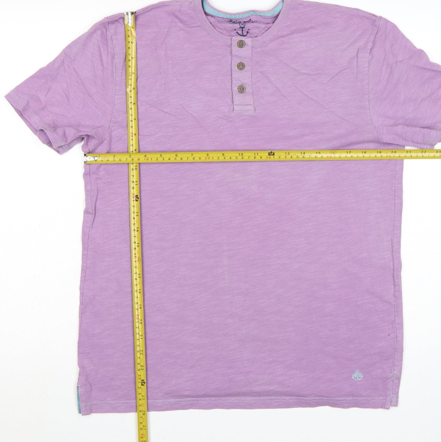 White Stuff Men's Purple Henley Cotton T-Shirt Medium