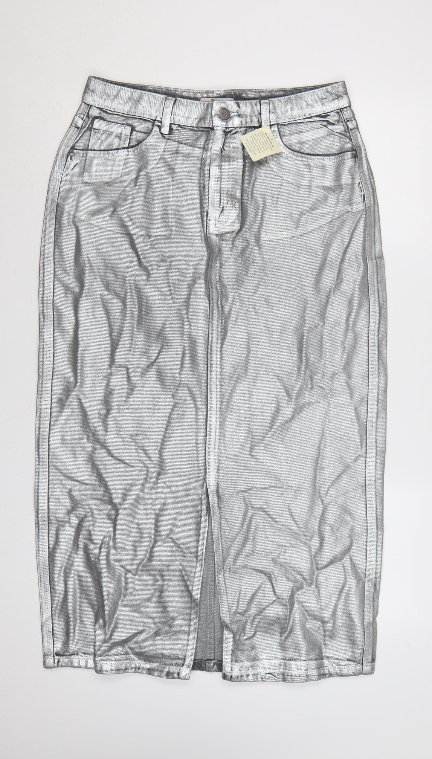 Tu Women Silver Denim Midi Pencil Skirt Size 14 Cotton