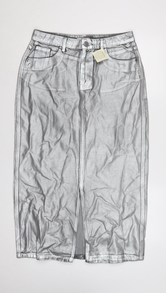 Tu Women Silver Denim Midi Pencil Skirt Size 14 Cotton