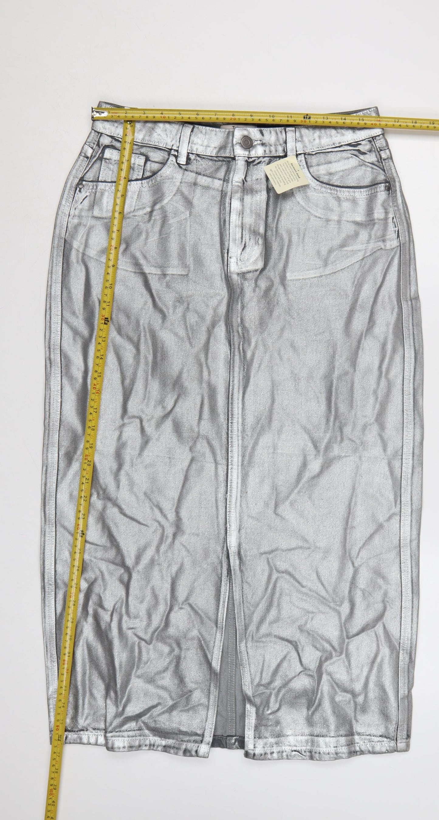 Tu Women Silver Denim Midi Pencil Skirt Size 14 Cotton