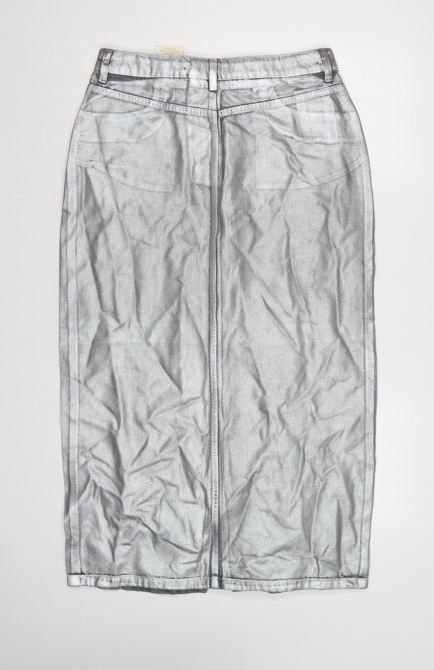 Tu Women Silver Denim Midi Pencil Skirt Size 14 Cotton
