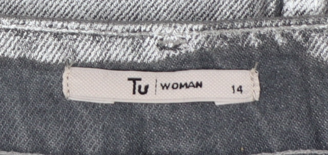 Tu Women Silver Denim Midi Pencil Skirt Size 14 Cotton