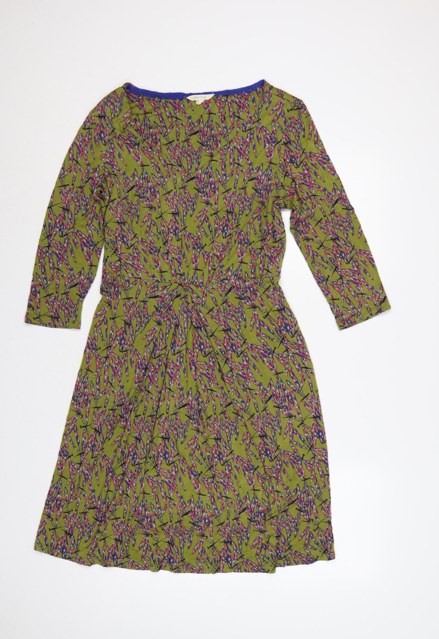 White Stuff Women's Green Floral Fit & Flare Dress Size 14