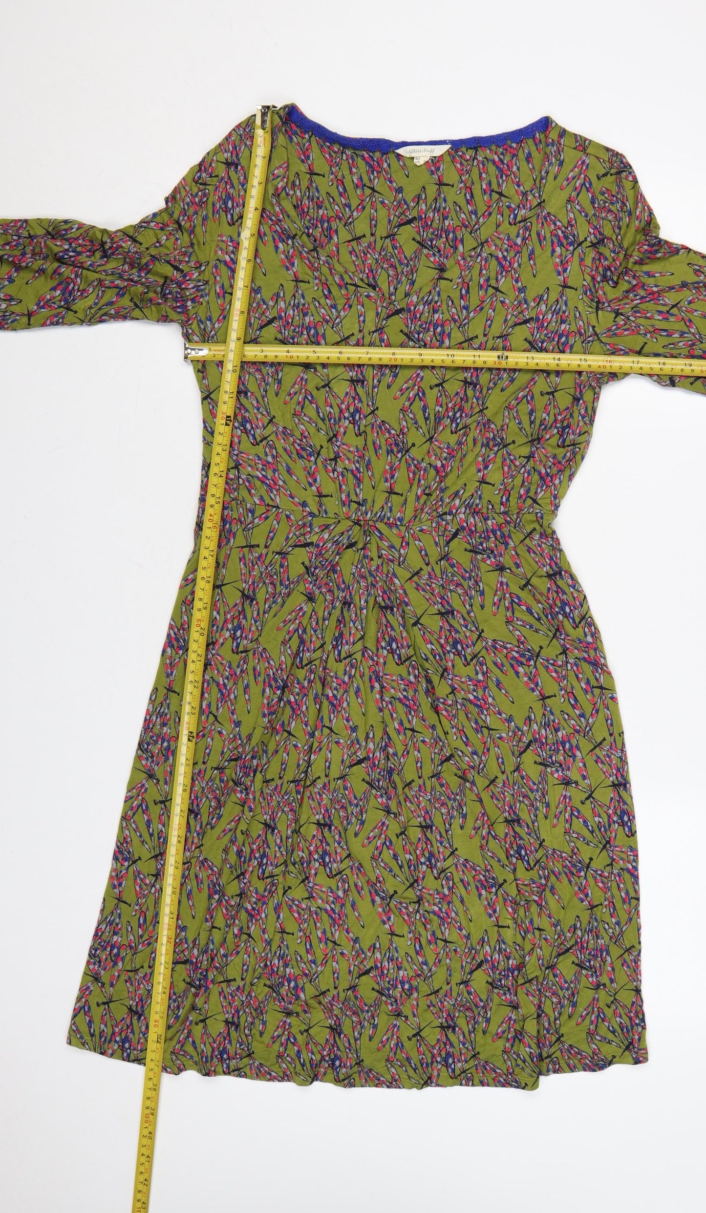 White Stuff Women's Green Floral Fit & Flare Dress Size 14