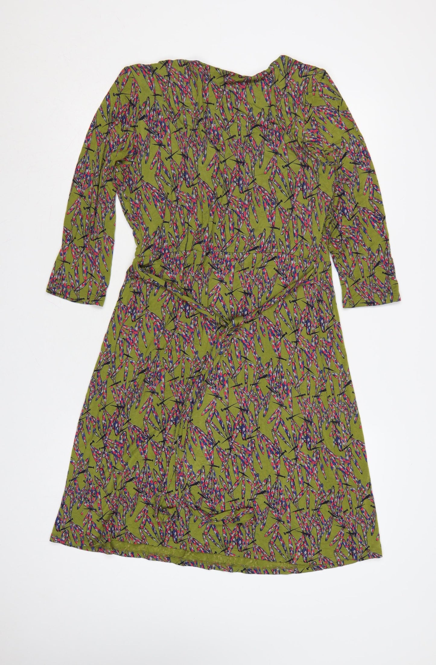 White Stuff Women's Green Floral Fit & Flare Dress Size 14