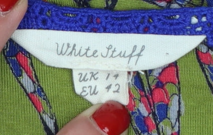 White Stuff Women's Green Floral Fit & Flare Dress Size 14