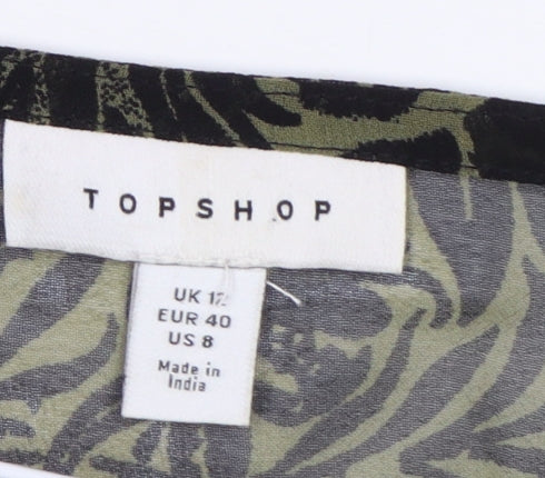 Topshop Women's Green Animal Print Wrap Blouse UK 12 Puff Sleeve