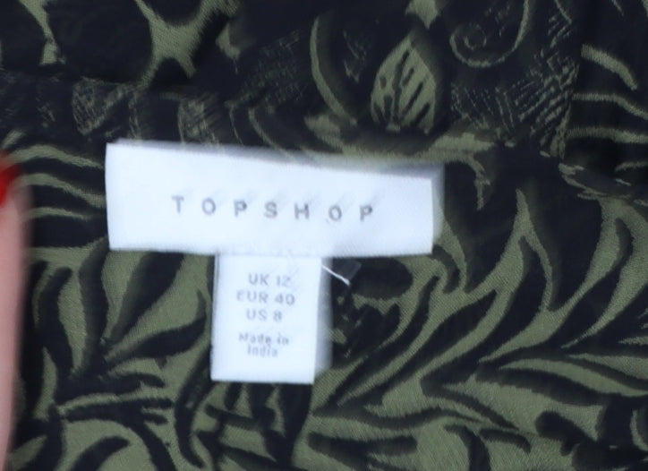 Topshop Women's Green Animal Print Wrap Blouse UK 12 Puff Sleeve