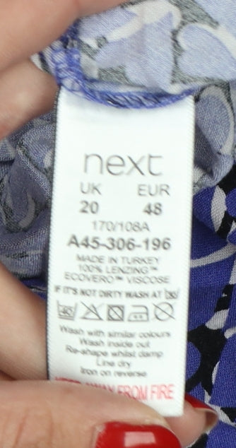 Next Women Blue Floral Midi Smock Dress Size 20 V-Neck 3/4 Sleeve