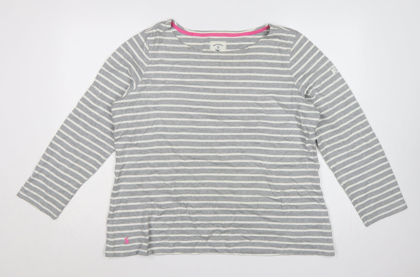 Joules Women Grey Striped Long Sleeve Cotton Nautical Top Size 18