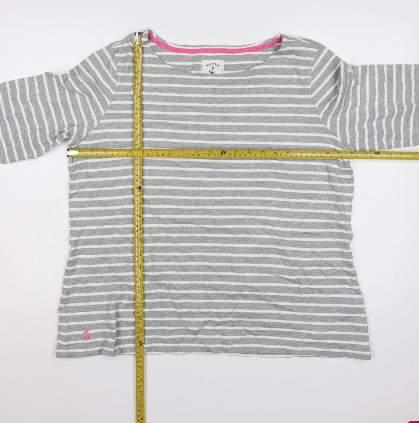 Joules Women Grey Striped Long Sleeve Cotton Nautical Top Size 18