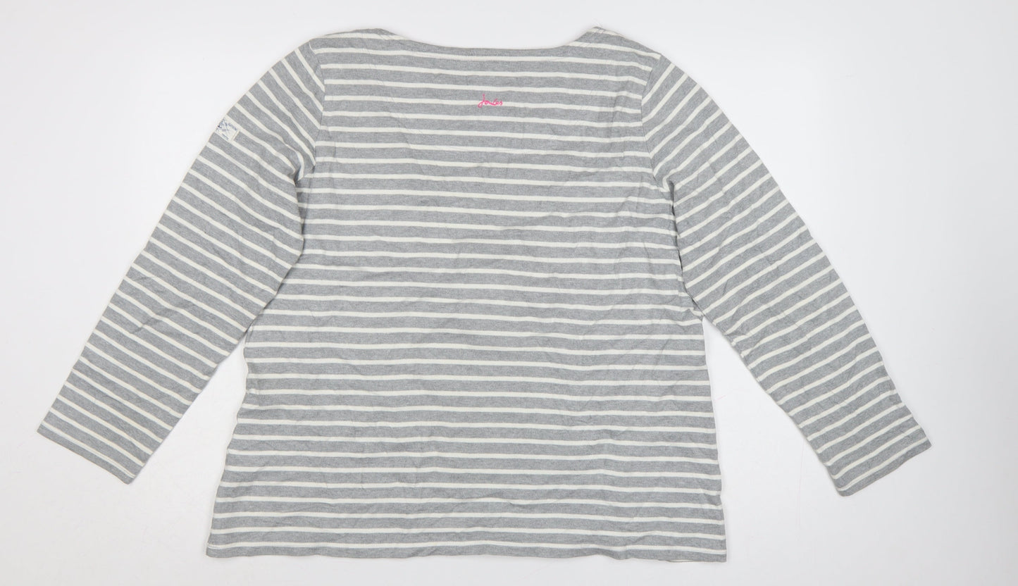 Joules Women Grey Striped Long Sleeve Cotton Nautical Top Size 18