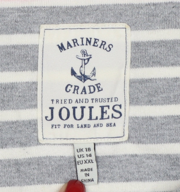 Joules Women Grey Striped Long Sleeve Cotton Nautical Top Size 18