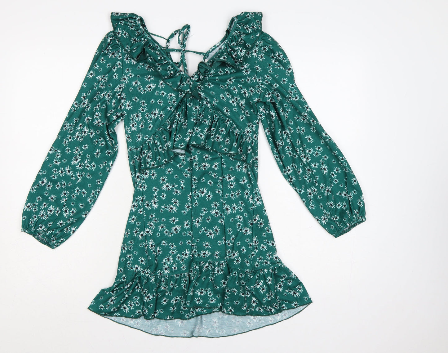 Topshop Women’s Green Floral Ruffle Mini Dress UK 6 Petite