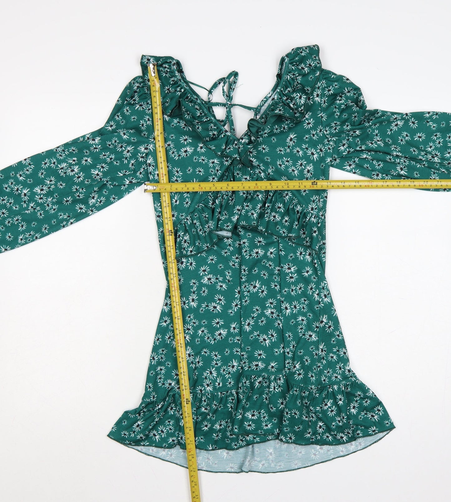 Topshop Women’s Green Floral Ruffle Mini Dress UK 6 Petite