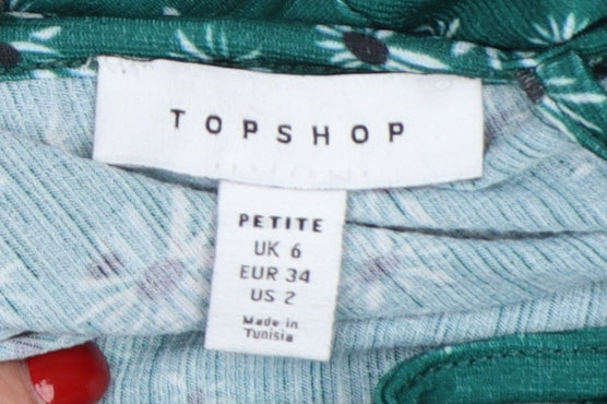 Topshop Women’s Green Floral Ruffle Mini Dress UK 6 Petite