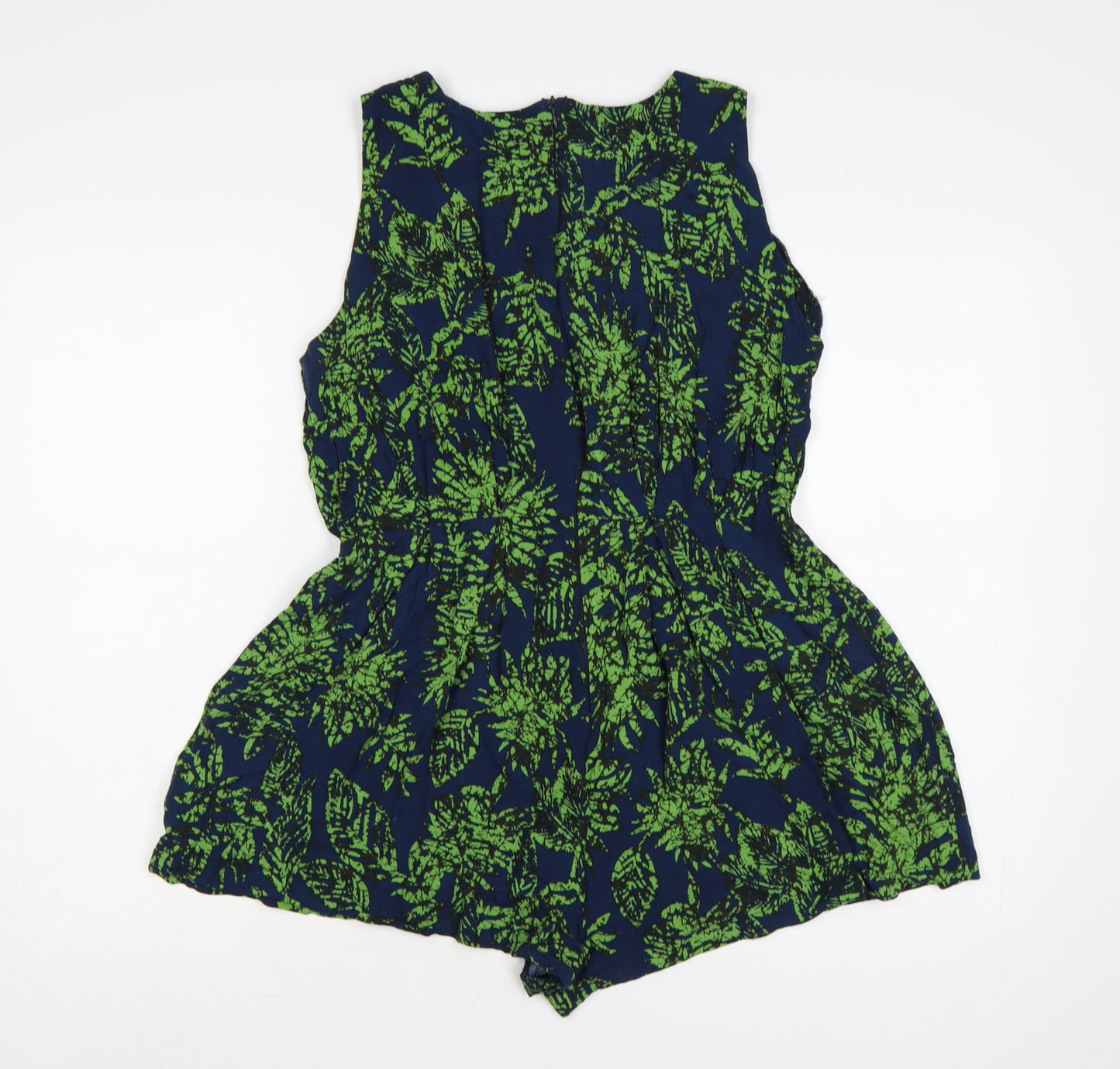 AX Paris Women’s Blue Green Floral Cotton Sleeveless Playsuit Size 14
