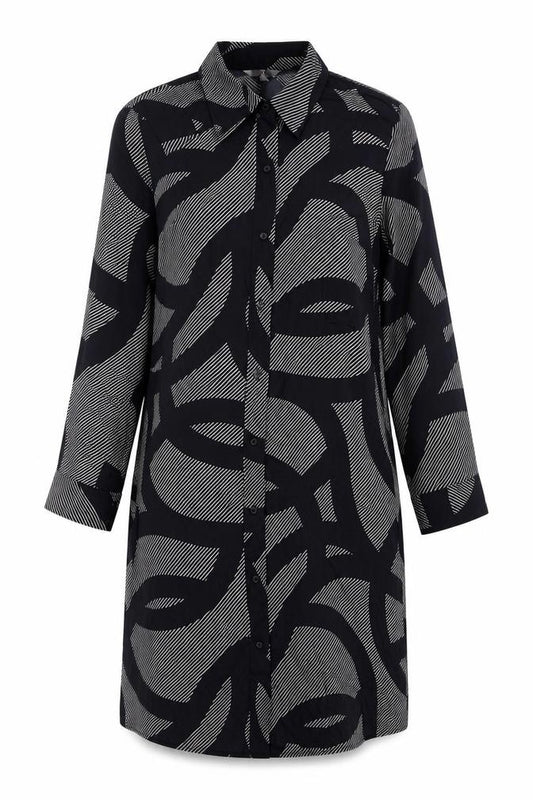 H&M Women’s Black Geometric Shirt Dress M Long Sleeve Collared