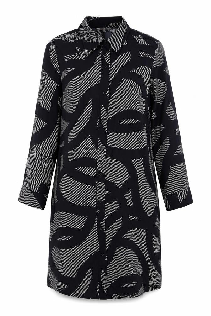 H&M Women’s Black Geometric Shirt Dress M Long Sleeve Collared