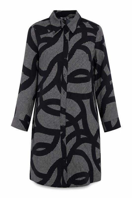 H&M Women’s Black Geometric Shirt Dress M Long Sleeve Collared