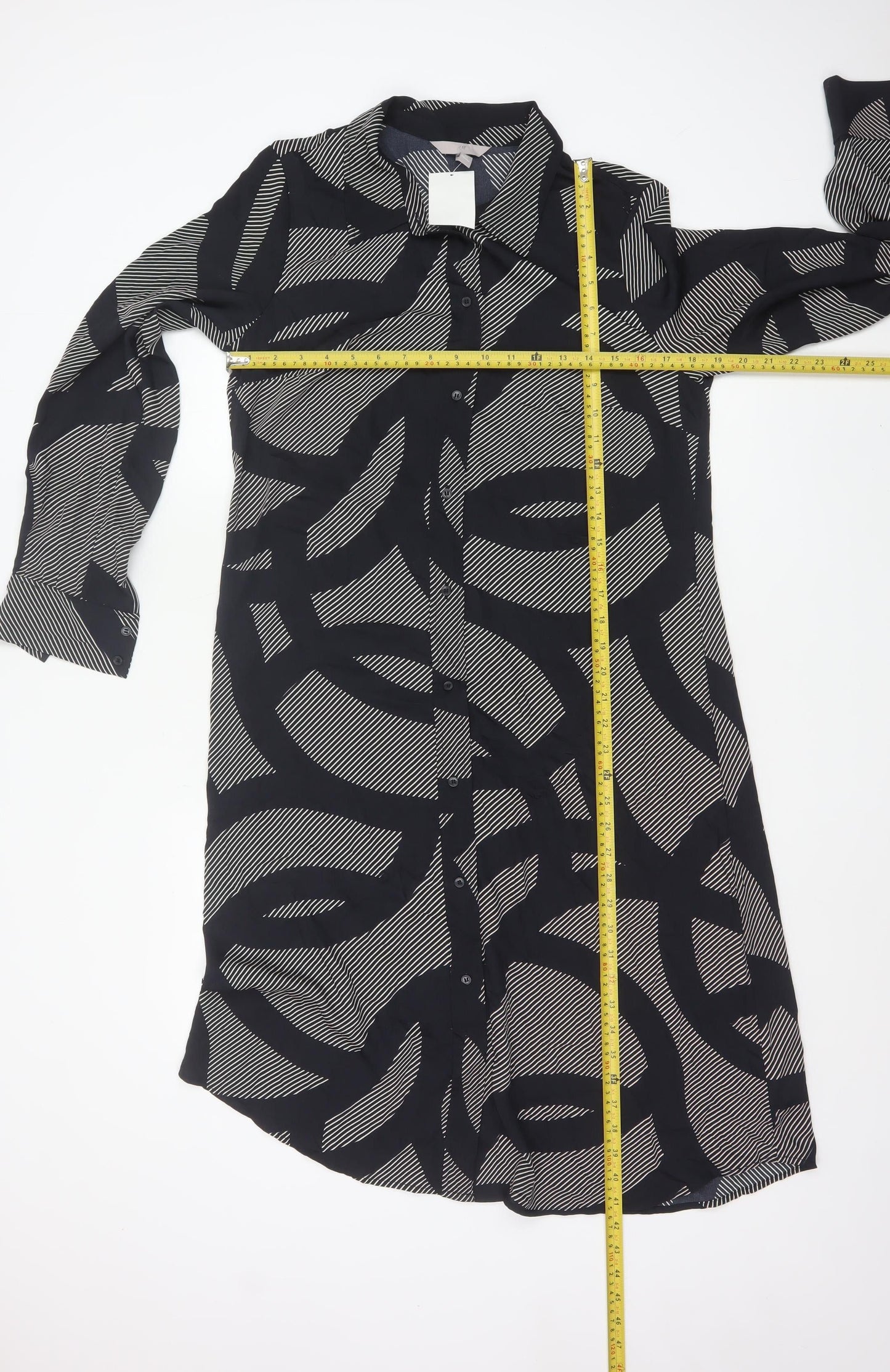 H&M Women’s Black Geometric Shirt Dress M Long Sleeve Collared