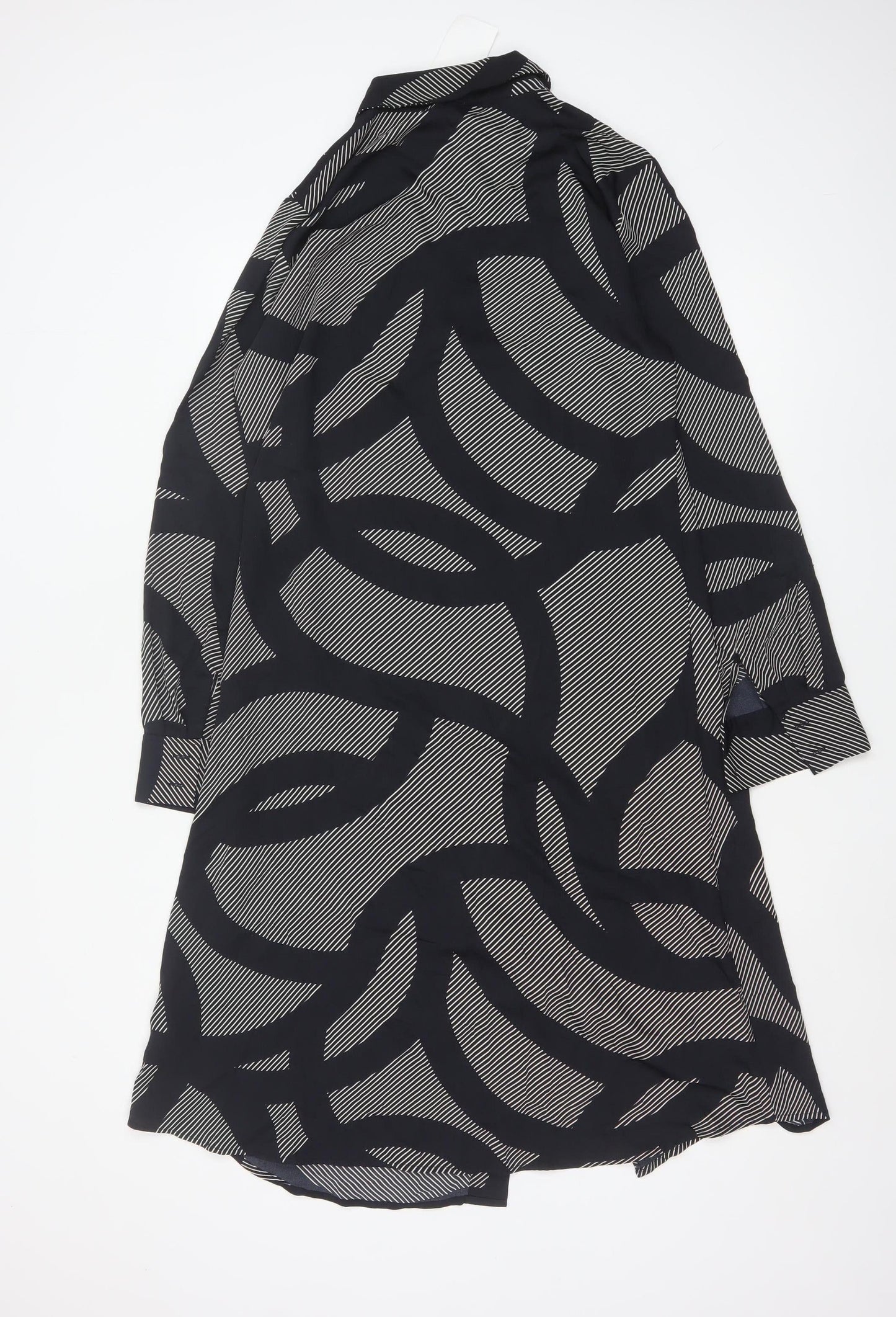 H&M Women’s Black Geometric Shirt Dress M Long Sleeve Collared