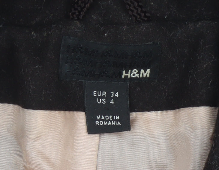 H&M Women's Brown Wool Blend Trench Coat Size 6 Belted Long
