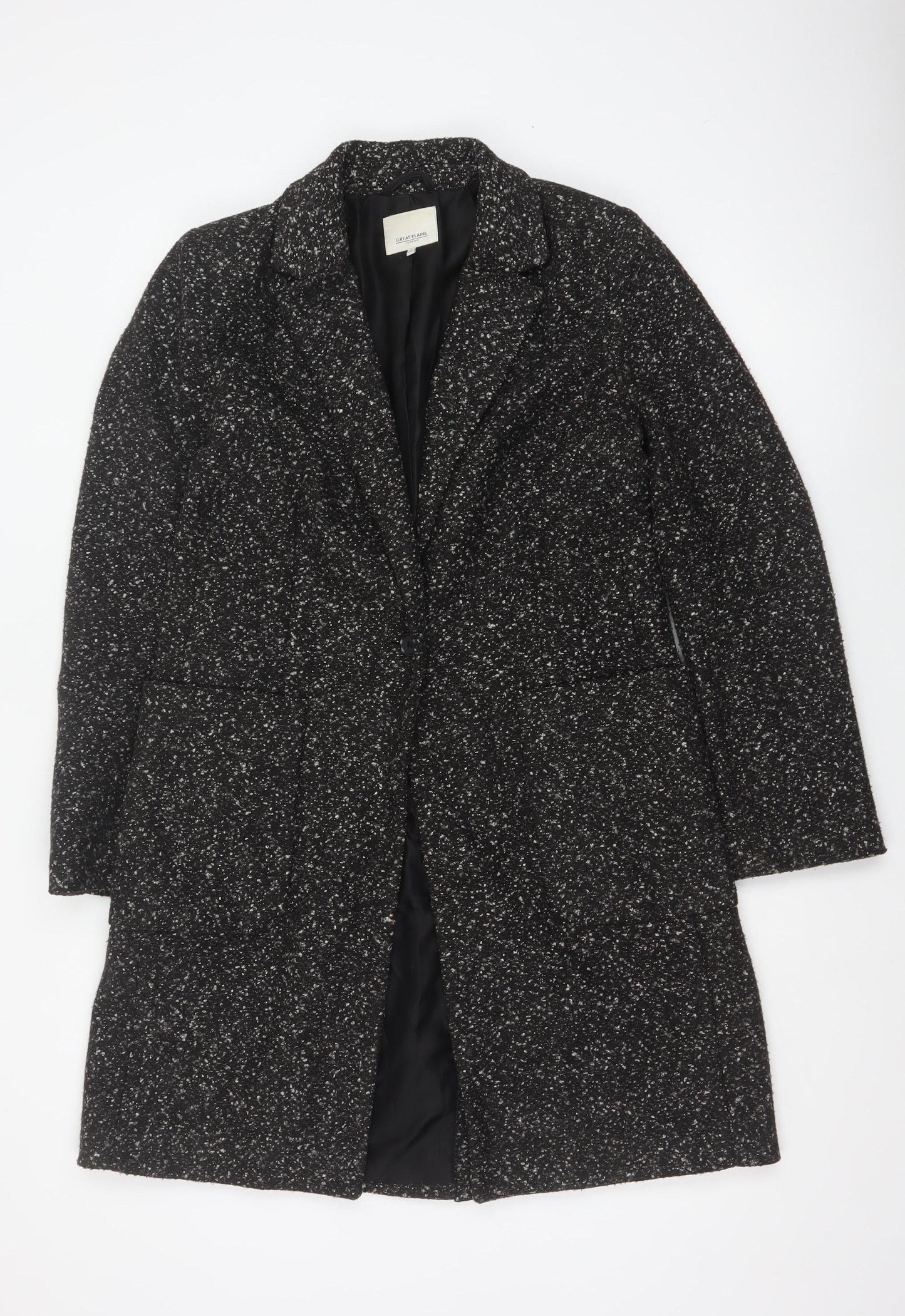 Great Plains Women Black XS Tweed Mid-Length Overcoat